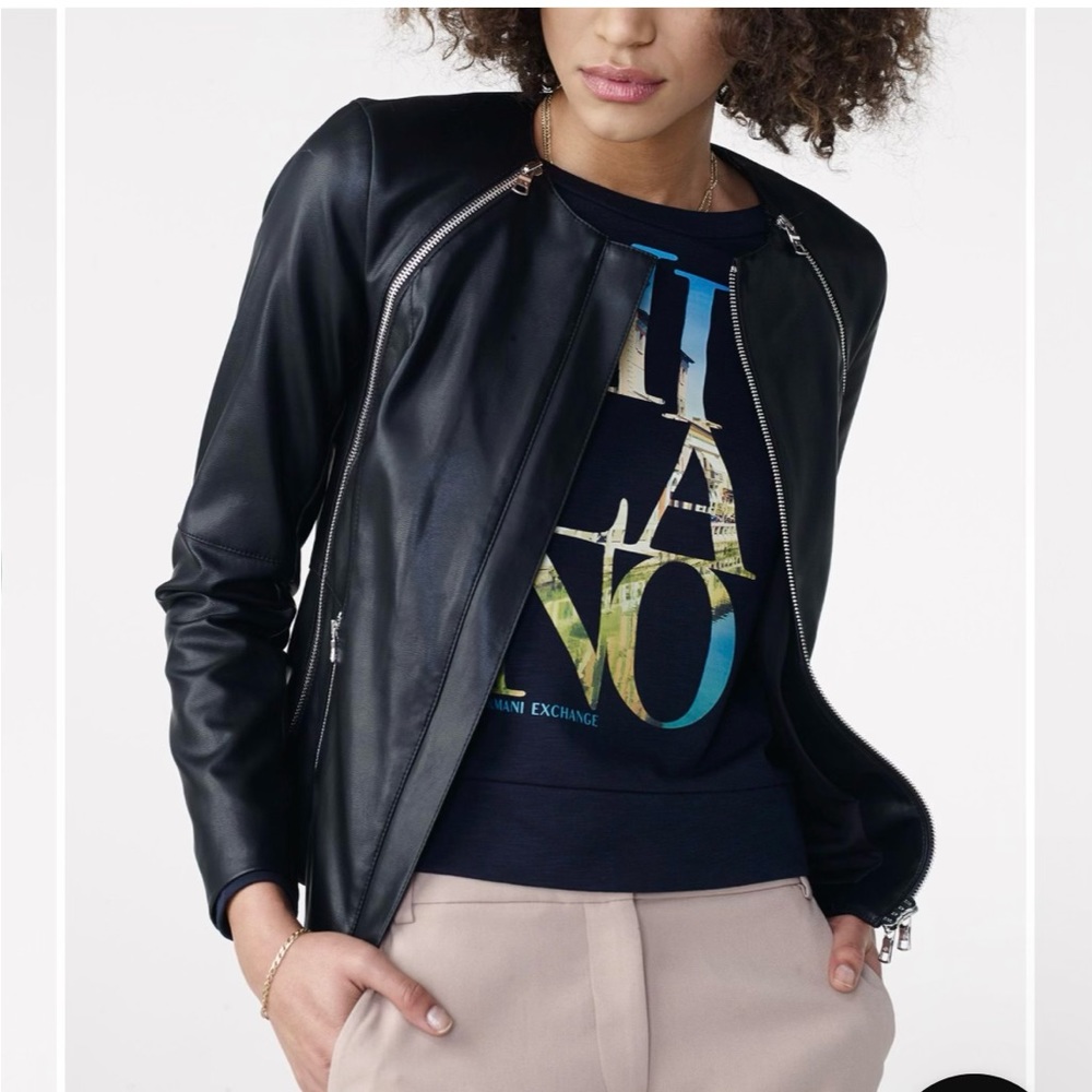 A/X Armani Exchange Black faux leather zipper moto jacket Womens size Xs